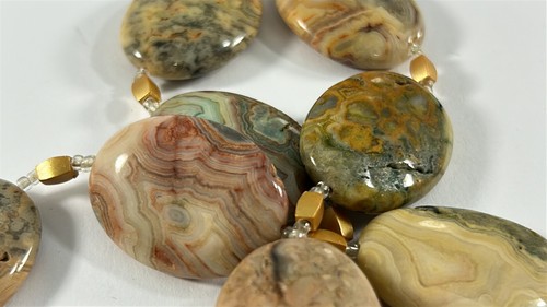Conjunto de pendientes colgantes de collar de piedras preciosas ovaladas pulidas con cuentas tonos tierra 19" - Imagen 10 de 11