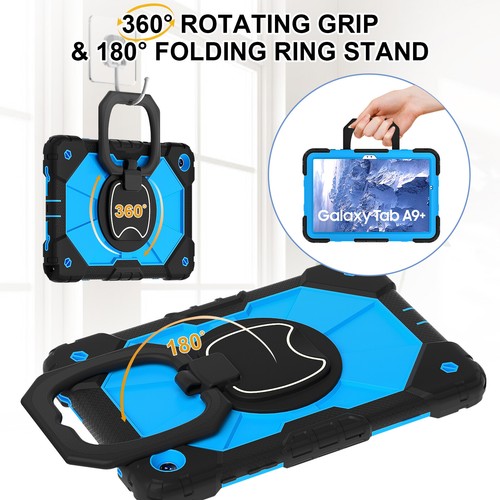 For Samsung Galaxy Tab A9 Plus / A9 2023 Heavy Duty Rotating Stand Case w/ Strap - Picture 61 of 105
