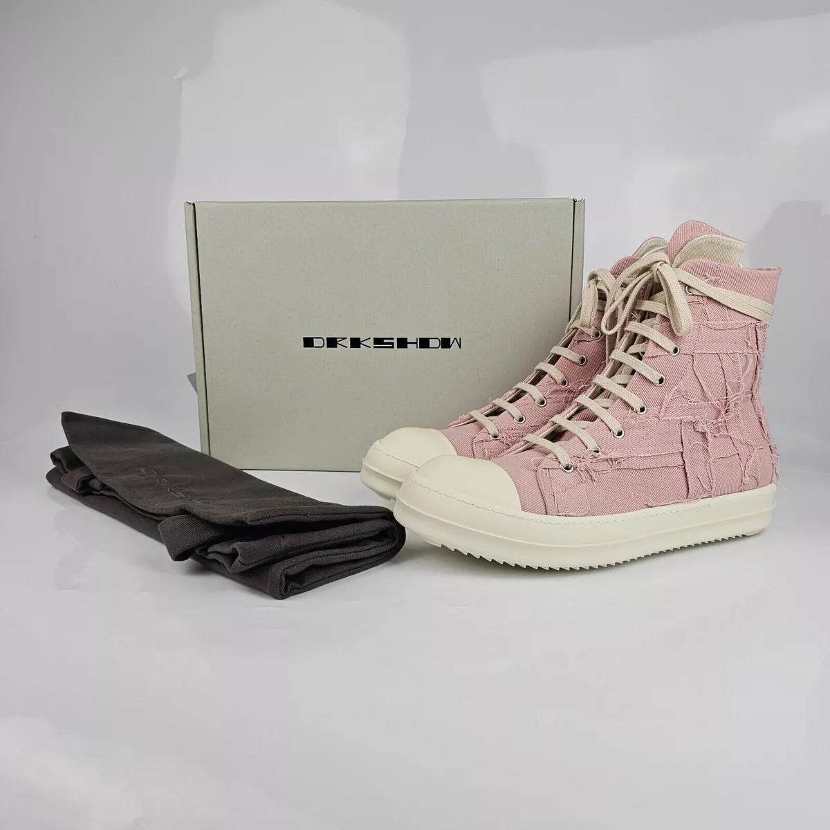 Rick Owens DRKSHDW Men's Ramones Faded Pink Slashed High Top