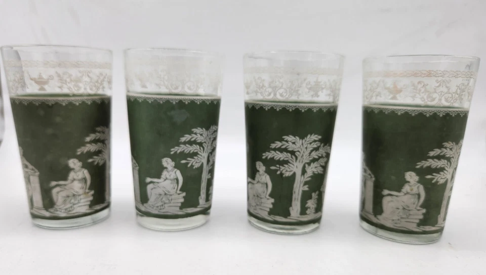 VTG Jeannette Hellenic Grecian Green Glass Tumblers (4) & Bowls (2) Jasperware - Изображение 2 из 4