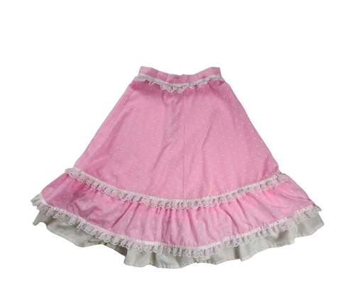 Vintage Handmade Skirt Girls Size 10 Ruffle Cottage Cotton Floral Pink Zip - Picture 3 of 10