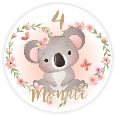 IN DUE 12 Aufkleber Meilenstein 'Tiere Aquarell' Sticker Baby Monate Jahr Entwicklung