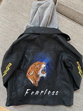 Kids Hooded Faux Leather jacket Sz 5