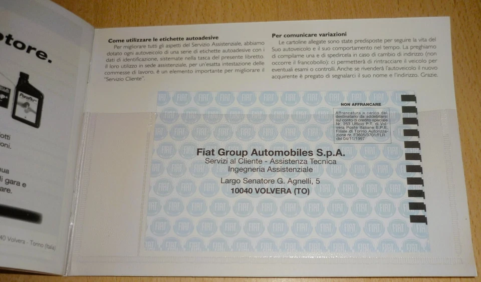 Libretto FIAT Garanzia e tagliandi,anno 2009.Service e manutenzione FIAT Auto 20 - Immagine 3 di 3