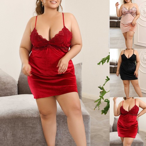 Plus Size Women Sexy Velvet Lace Nightdress Nightie Lingerie Sleepwear Babydoll