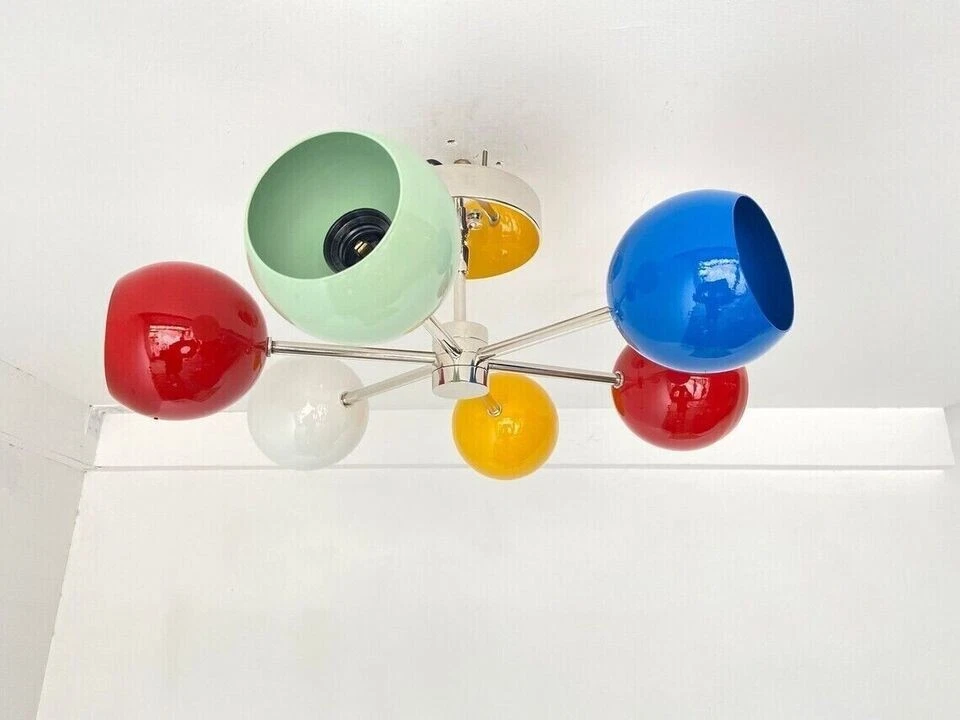 Ottone Sputnik Lampadario Multicolore Argento Chandelier- Metà Secolo Armatura - Immagine 4 di 4