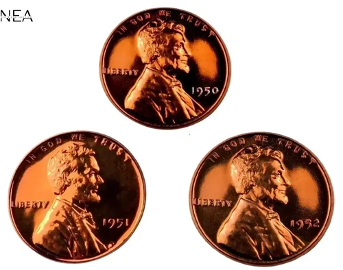 1950+1951+1952 Lincoln Wheat Penny Cent Lot ~ Gem Proof (red) ~ 3 Coin Set
