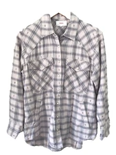 XIRENA Womens Flannel Shirt Western Pearl Snaps Light Pink Oversized Size XS