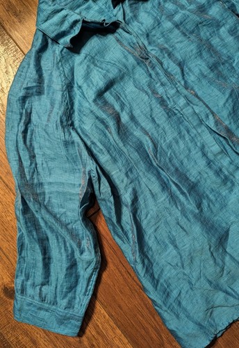 Peter Nygard Linen Blend Turquoise Womens Button Down Shirt Long Sleeve Size 16 - Picture 4 of 15