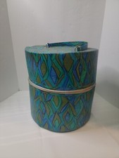 Vintage 60  s / 70's Flower Power Mod Wig Case Hat Box Zippered Travel Case Aqua