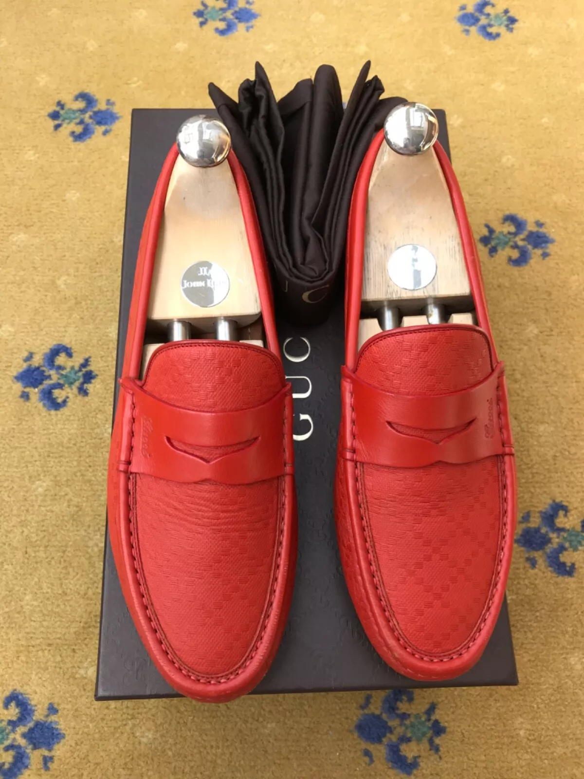 Mocassins Gucci chaussures en cuir Driver Diamante Script orange homme US 7 UK 6,5 40,5