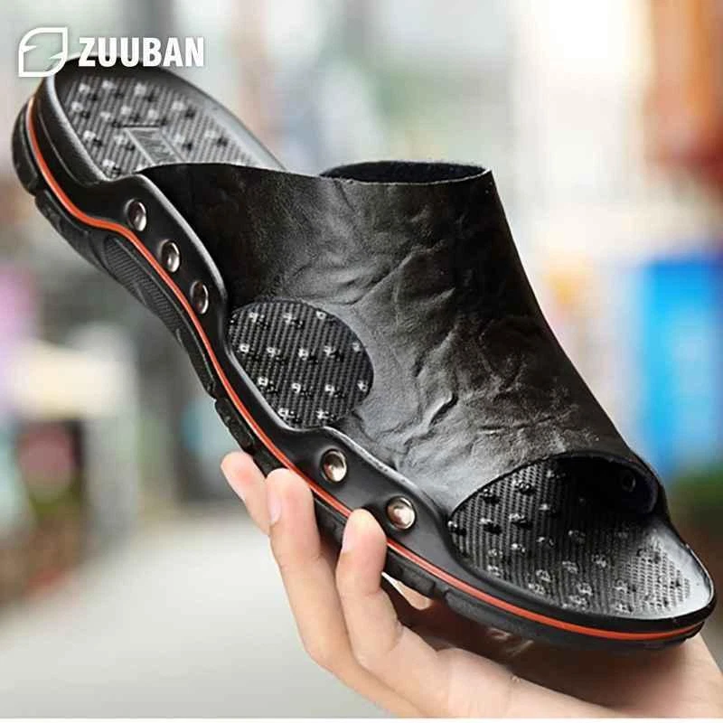 Cuña flexible Chaqueta Sandalias De Cuero Vaca Para Hombre Zapatos De Verano Suela PVC  Antideslizantes | eBay