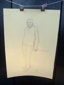 Details About Man Standing Against A Rail Portrait 1953 Original Sketch By C Kelm