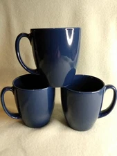 Vintage CORELLE Stoneware Dark Blue Coffee Tea Mugs Cups-Classic/Timeless Set 3