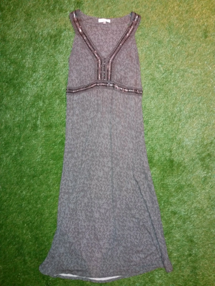 JOHN ROCHA DEBENHAMS SIZE UK 10 DRESS SUMMER GREY SEQUIN LONG MAXI