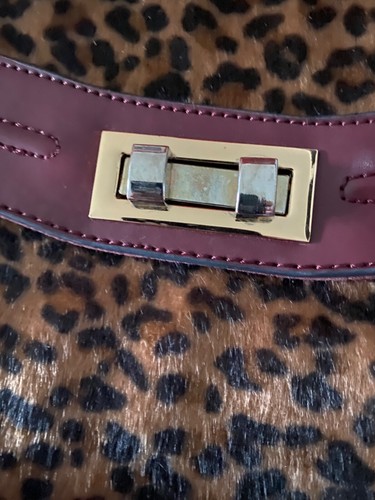 Ladies Burgundy And Animal Print Box Hand/Shoulder Bag Approx 25 x 27cm - Picture 6 of 9