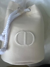 Christian Dior Off White Twill Drawstring Pouch Makeup Small Bucket Bag