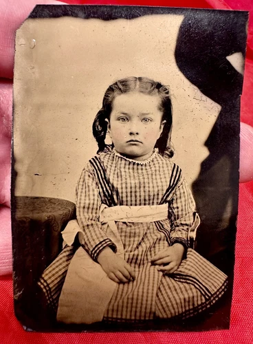 Antique 1/6 Plate Tintype Little Girl Hidden Mother