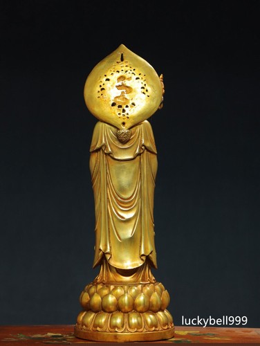 13.8" Antique Tibetan Buddhism Temple Bronze 24k gilt Ksitigarbha Buddha statue - Picture 7 of 9