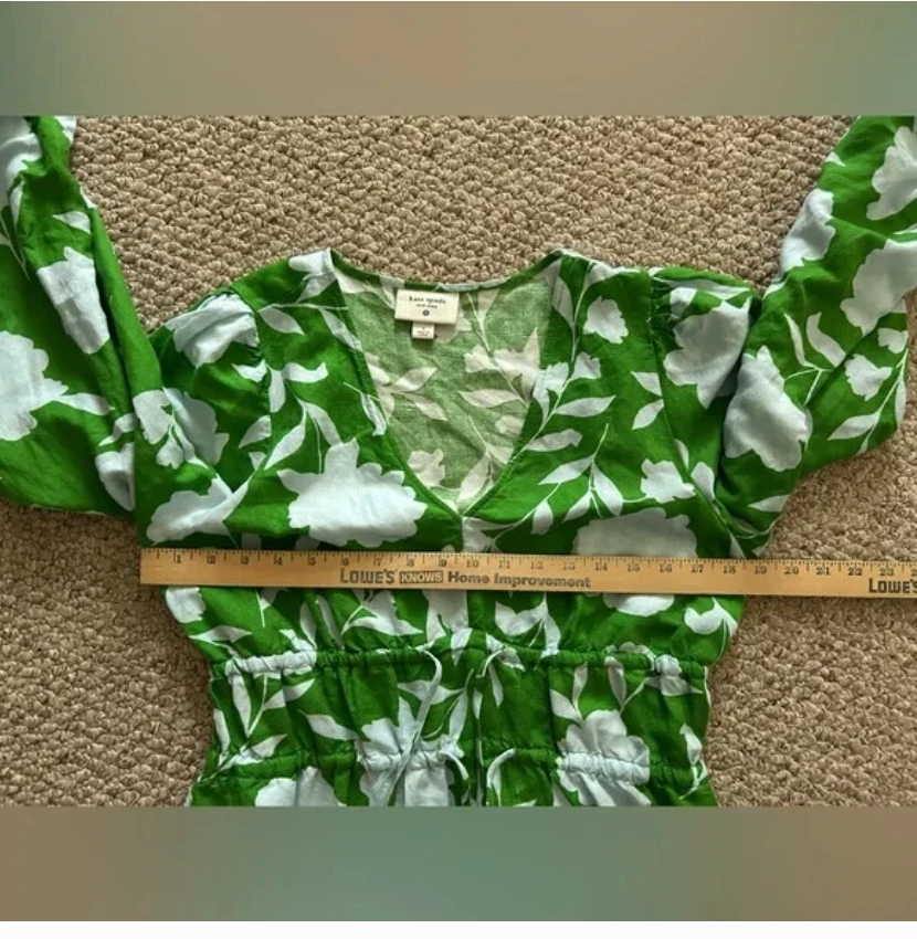 Abito midi Kate Spade lino verde bianco manica lunga taglia S