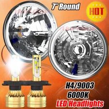 7" inch Sealed Beam Headlight Conversion High/Low Beam Chrome + 100W H4 LED DRL