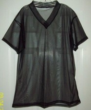 SLEEP SHIRT Black SHEER NYLON NIGHT GOWN Short Sleeve 31" Long  48" Chest XL
