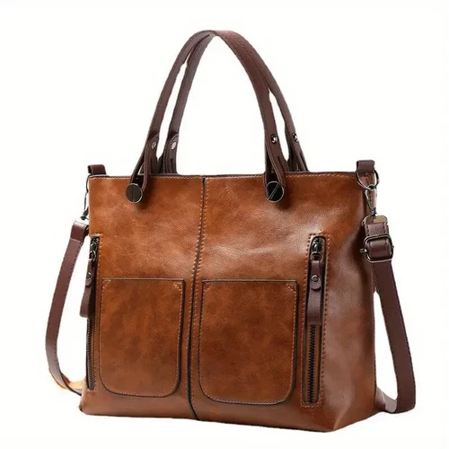 Bolso de mano grande de cuero de lujo para mujer Bolso cruzado de hombro para dama en marrón - Imagen 4 de 16