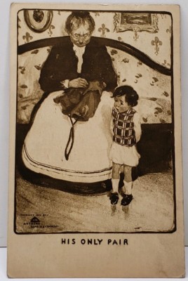 His Only Pair - Granny Sewing His Trousers 1911 to Waverly Mass Postcard A16