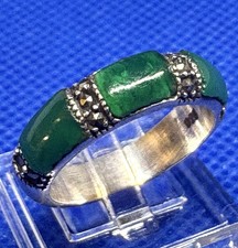 Y09 Rare Green Jade Marcasites 925 Silver Ring 1950-1960s Size 6.5 Band Inlays