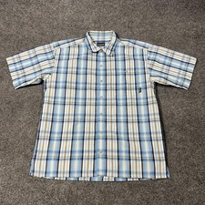 Patagonia Shirt Mens M Blue Plaid Short Sleeve Button Front Pocket seersucker