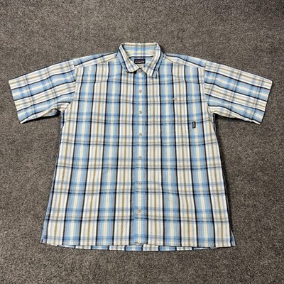 00’s patagonia s/s check shirt Patagonia Shirt Mens M Blue Plaid Short Sleeve Button Front Pocket