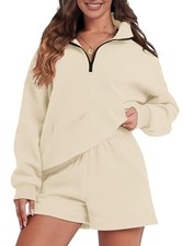 Womens Sweatsuits 2 Piece Outfits Half Zip Sweatshirt Sweat Small Light Yellow