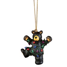 Big Sky Carvers Bearfoots Hap Wrapped in Lights Ornament