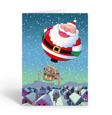Hot Air Balloon Santa Christmas Cards - 12 Cards w/Envelopes - Size 6.25" x 4.5"
