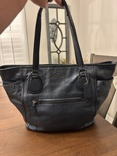 Coach Mickey pearlized blue and gunmetal leather tote