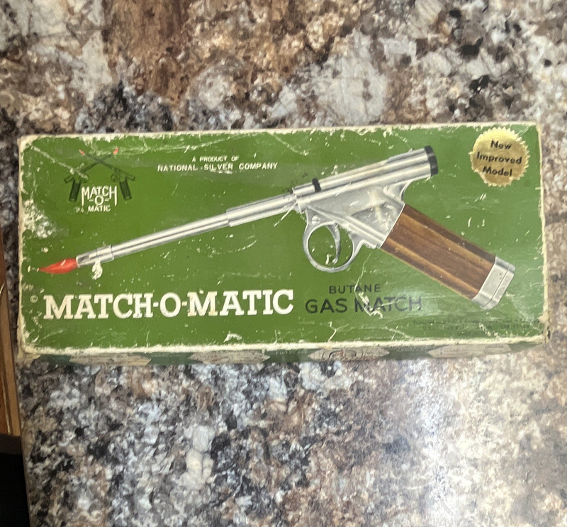Match-O-Matic Butane Gas Match Gun-Shaped Lighter in Original Box