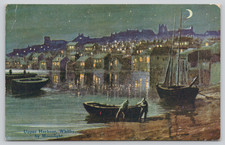 Postcard Upper Harbour Whitby by Moonlight England Sailing Vessels Ships
