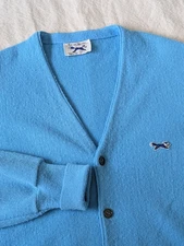 Vintage JCPenney 70s Classic Preppy Knit Cardigan Baby Blue Fox Collection Large