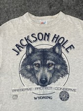 Vintage Wolf Graphic T Shirt USA Jackson Hole Wyoming Men’s Size XL Gray