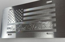 Engraved In God We Trust US USA Flag Diamond Etched Silver Car Tag License Plate
