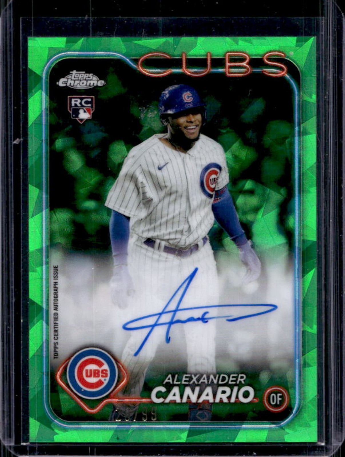 2024 Topps Chrome Sapphire Alexander Canario Auto RC Green Refractor #/99 Cubs