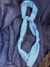 Vtg Lace 54  X 8  Long Rectangle Scarf Head Neck Wrap 60s 70s Boho Blue