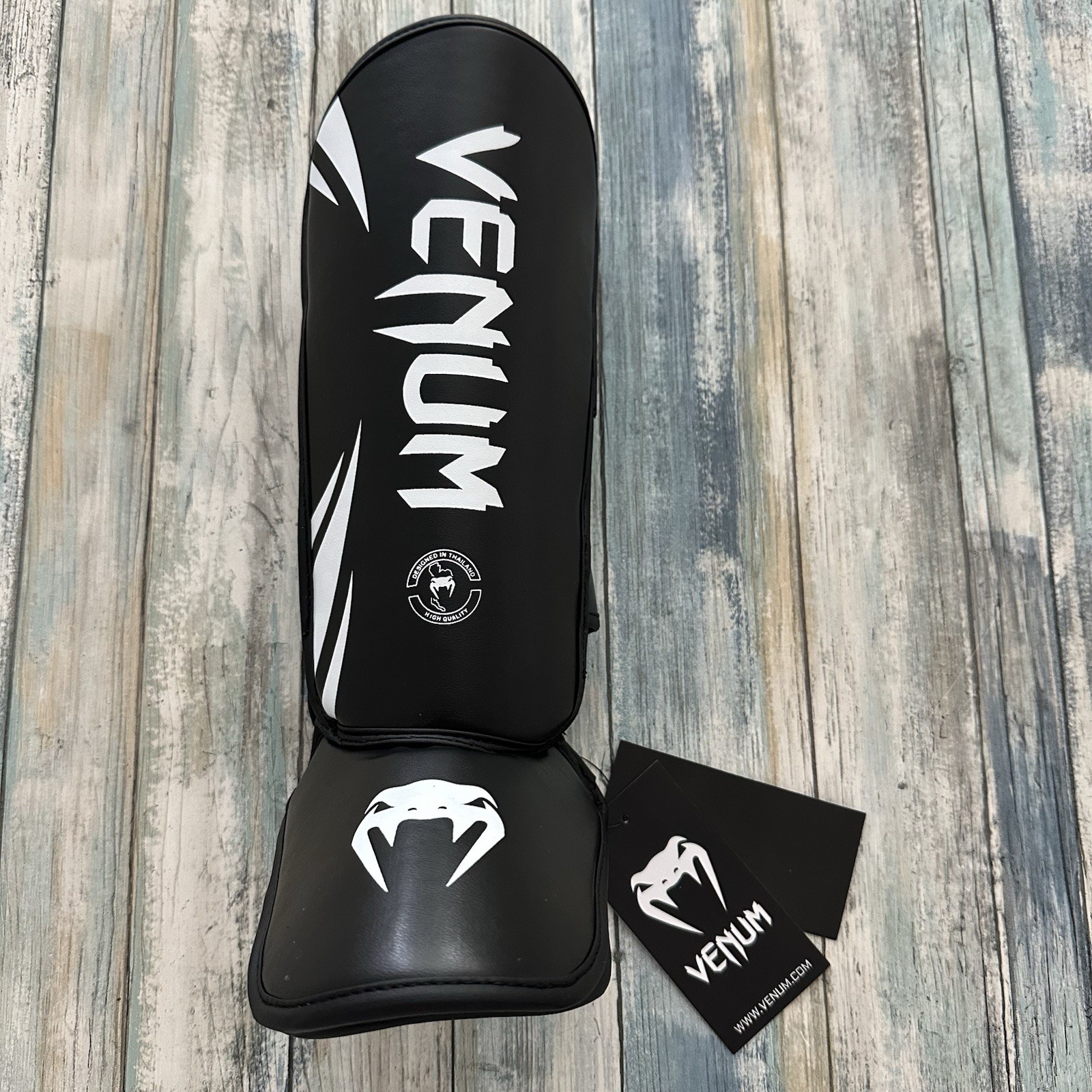 Venum Challenger Kids Shin Guards Youth MEDIUM Muay Thai MMA Black/White NEW