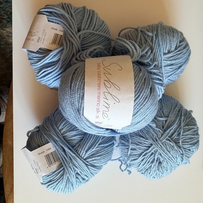 Sublime Baby Cashmere Silk Merino Wool Shade 0384 Light Blue Lot 34023 5 Skeins