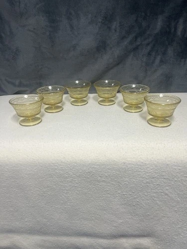 6 Vintage Yellow Depression, Sherbet Cups Patrician Spoke Pattern ￼