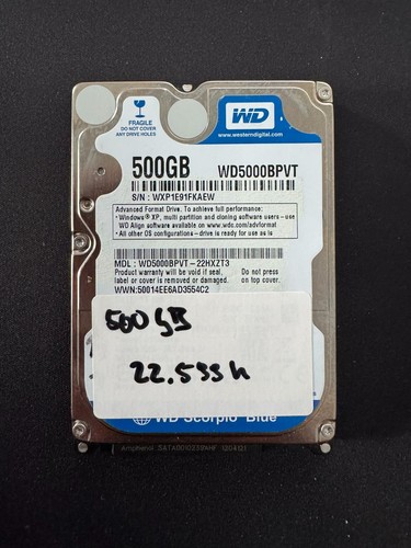 FESTPLATTE WESTERN DIGITAL WD5000BPVT 500GB 5400U/min 8MB CACHE SATA II 2.5 Zoll