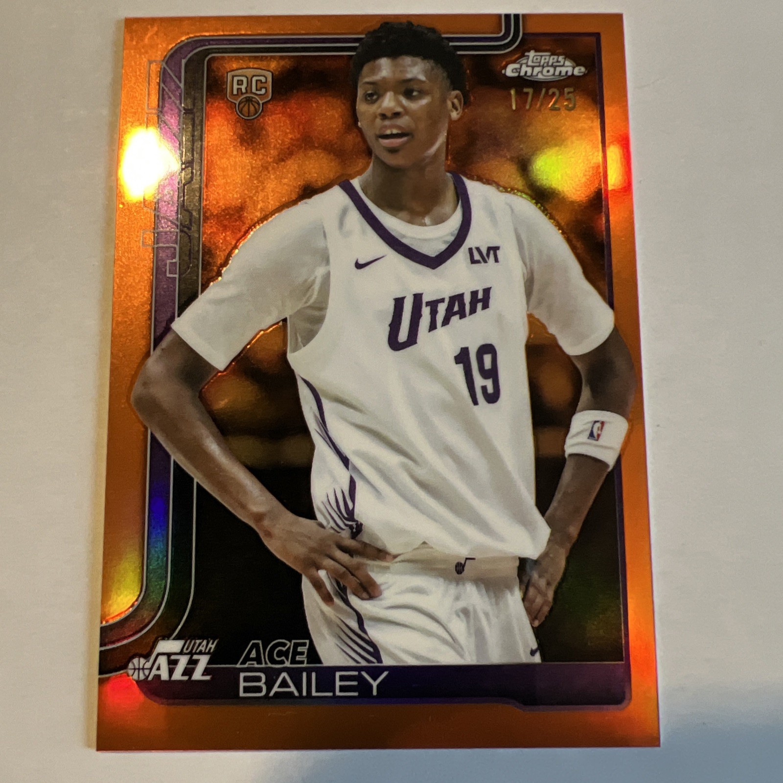 2025-26 Topps Chrome Ace Bailey #255 Orange Refractor Rookie RC Jazz /25