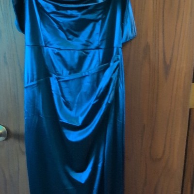 windsor Blue Satin Sheath Dress Off Shoulder Short Sleeve Zip Juniors 13 |  eBay
