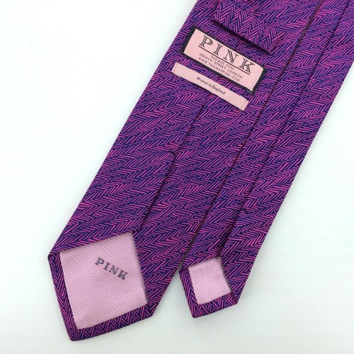 Cravatta Thomas rosa tessuto in Inghilterra rosa blu zigzag cravatta lusso uomo seta L3 nuova - Foto 6 di 8