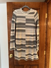 Free People Striped Knit Sweater Dress Size Small Cream & Charcoal Long Sleeve